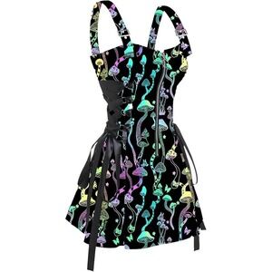 DRESSFO Women's Gothic Buckle Strap Mini Dress – Lace Up Zipper Dress XL